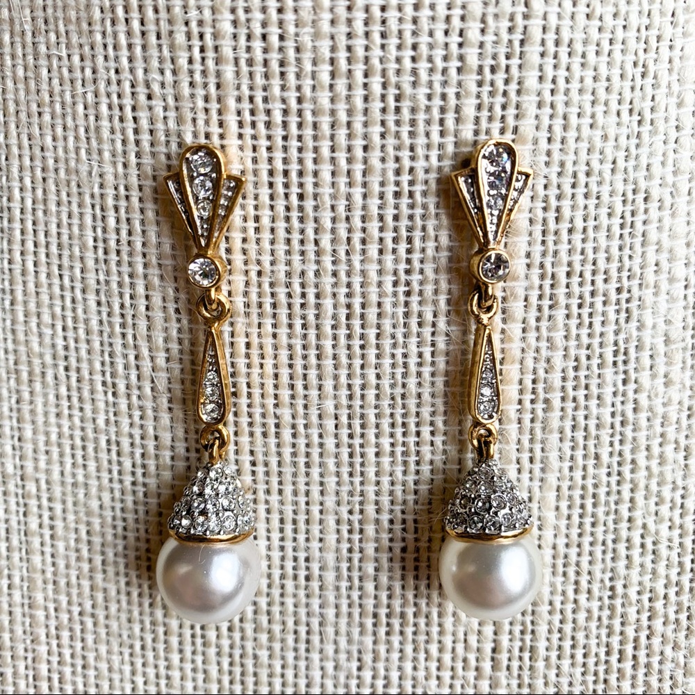 Vintage 14K gold filled faux pearls crystals earrings